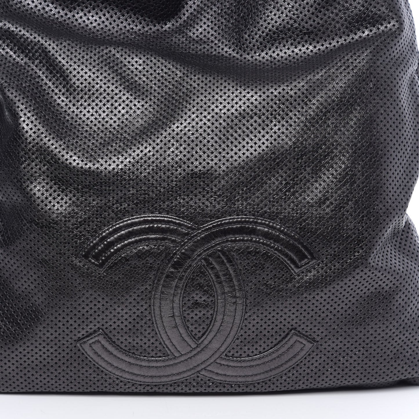 Glazed Calfskin Perforated Large Rodeo Drive Tote Black
