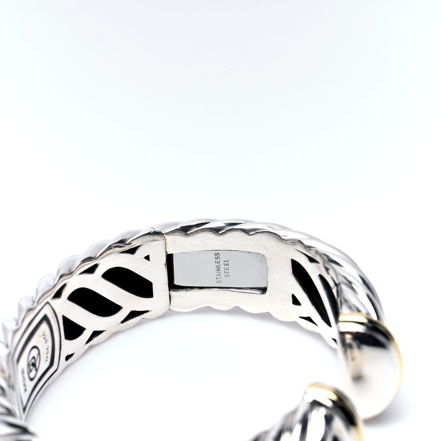 Sterling Silver 18K Yellow Gold 15mm Sculpted Cable Cuff Bracelet