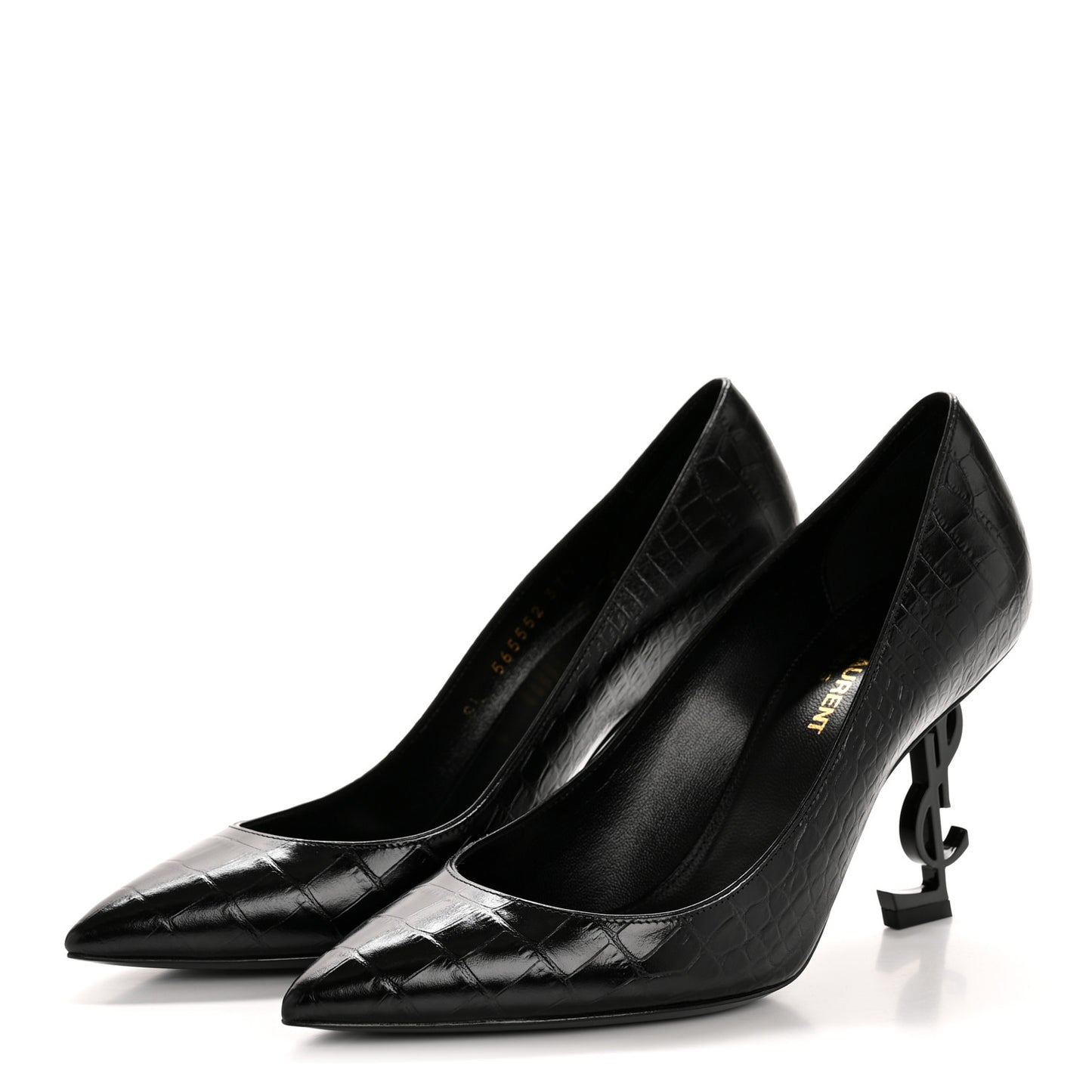 Calfskin Crocodile Embossed Opyum Pumps 37.5 Black