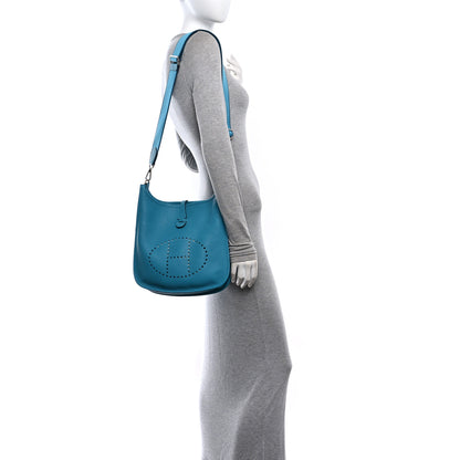 Hermes Taurillon Clemence Evelyne III PM Turquoise Colvert 2 of 9