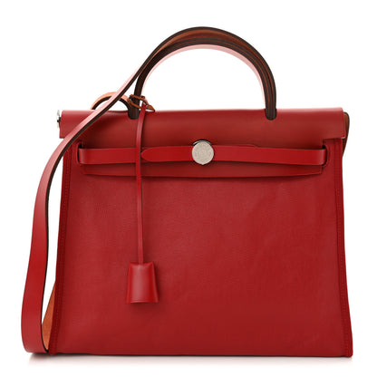 Hermes Toile H Berline Vache Hunter Herbag Zip PM 31 Rouge Piment Ecru Ecru 1 of 12
