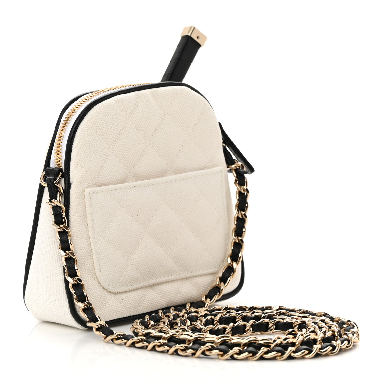 Chanel Canvas Calfskin Tennis Racket Mini Bag White Black 4 of 12