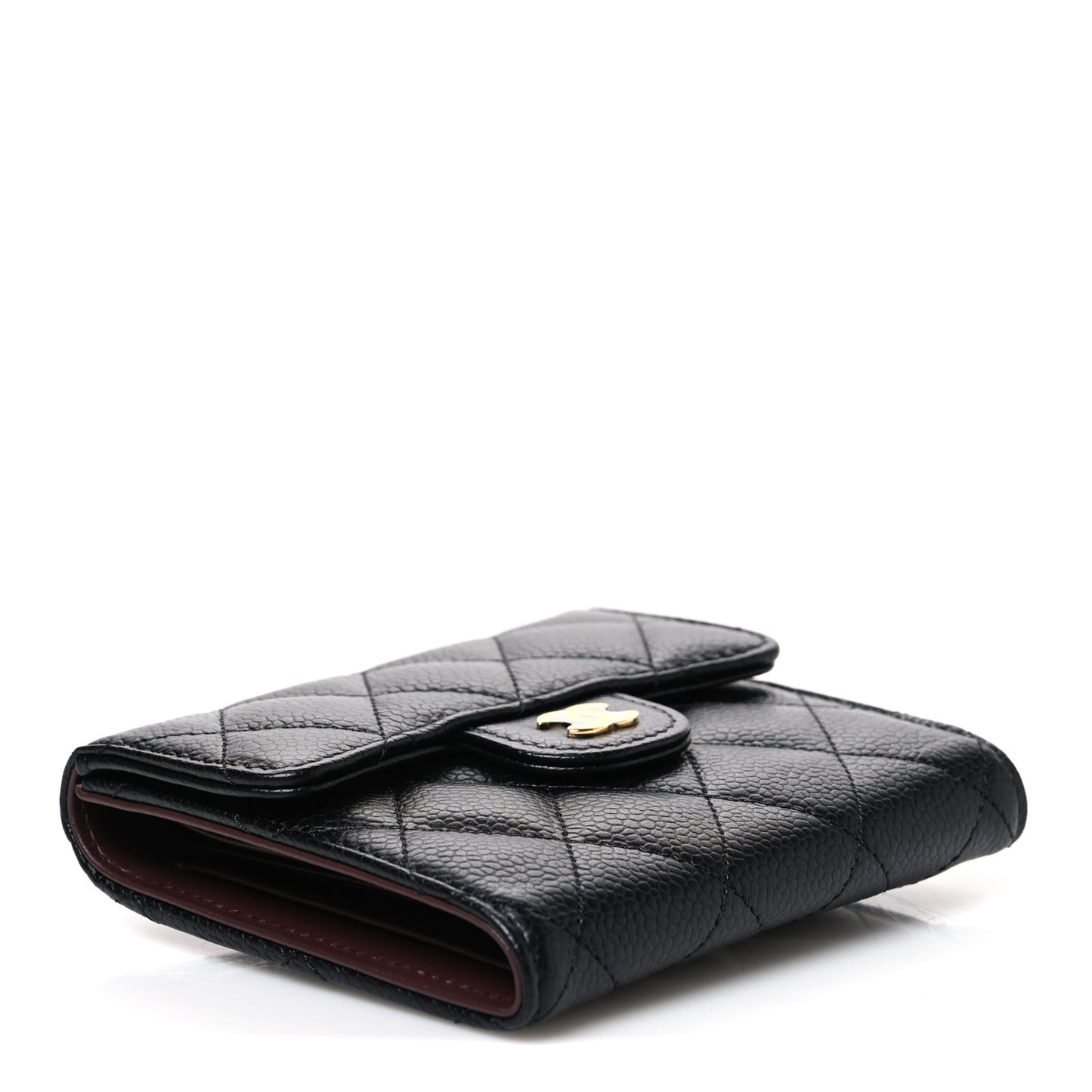 Caviar Quilted Compact Flap Wallet Black