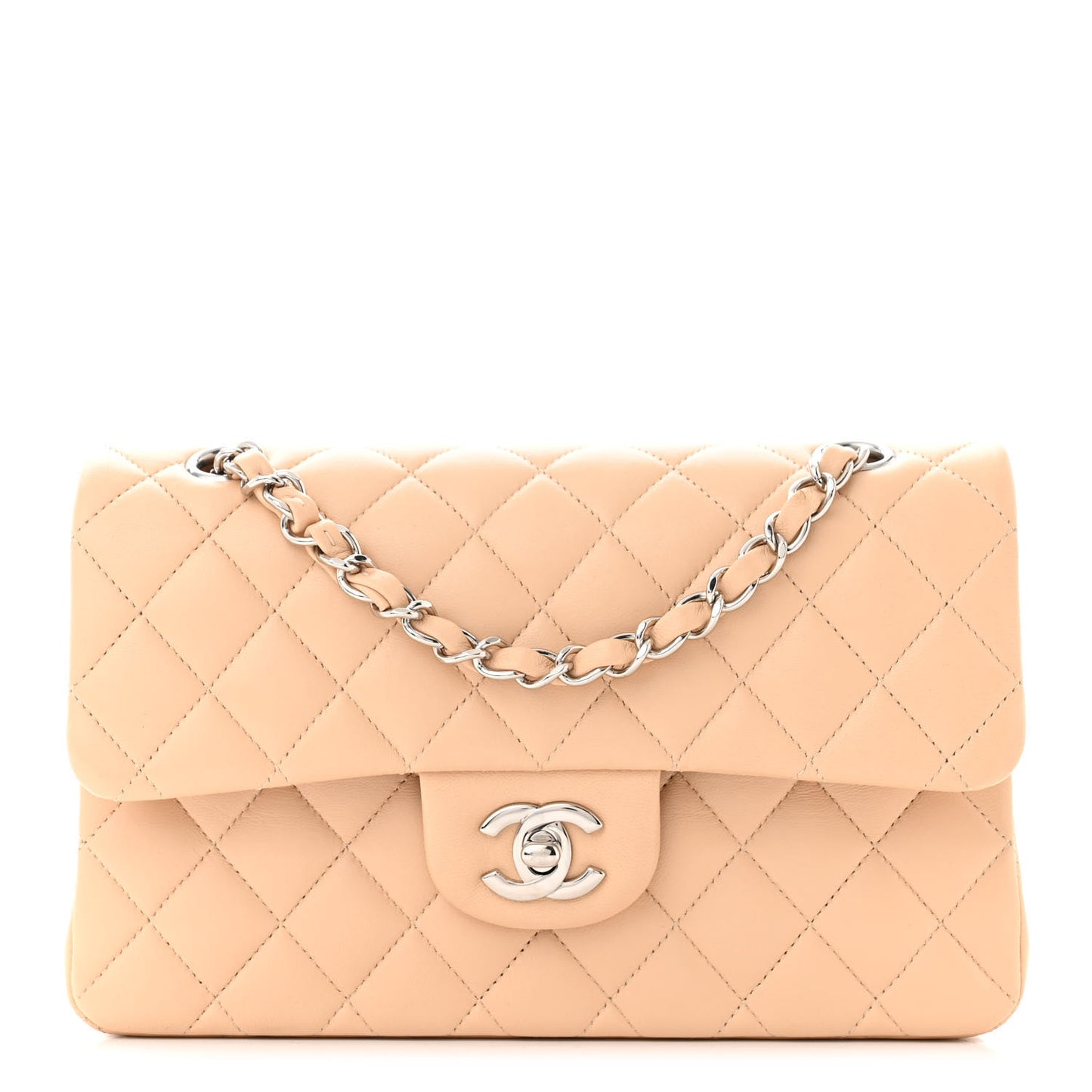 Lambskin Quilted Small Double Flap Beige