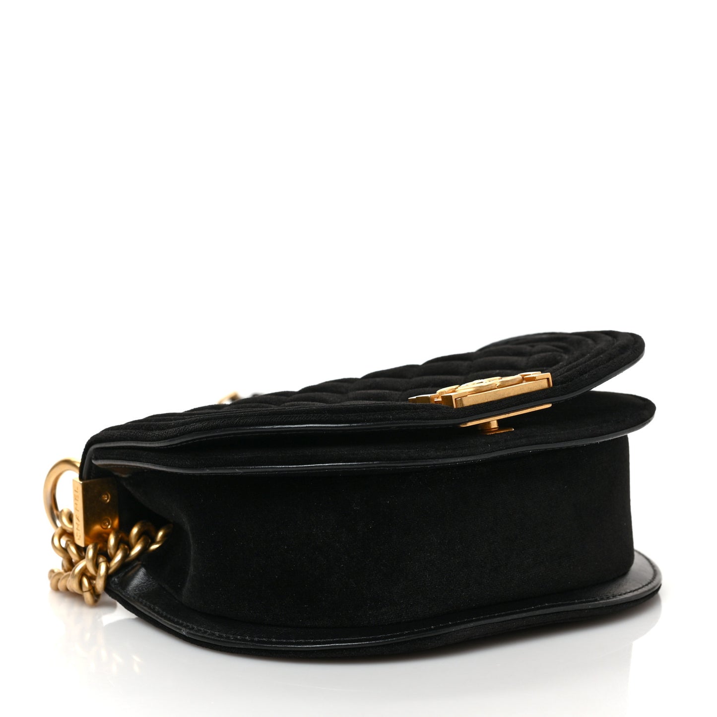 Velvet Quilted Small Boy Messenger Bag Black
