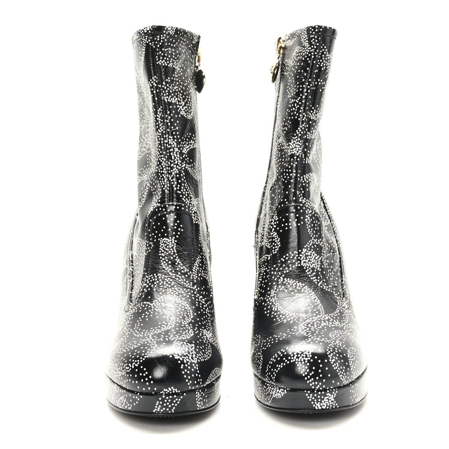 Calfskin Camellia Printed Ankle Boots 36.5 Black White