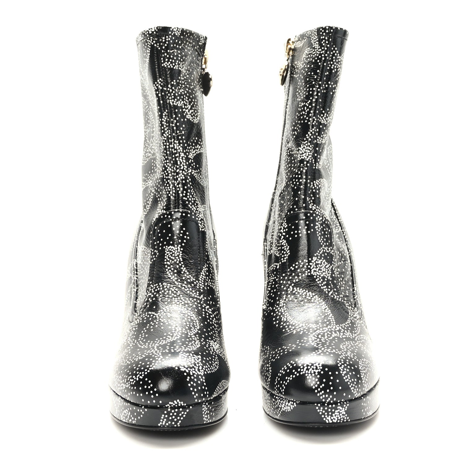 Chanel Calfskin Camellia Printed Ankle Boots 36.5 Black White 2 of 8