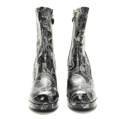 Chanel Calfskin Camellia Printed Ankle Boots 36.5 Black White 2 of 8