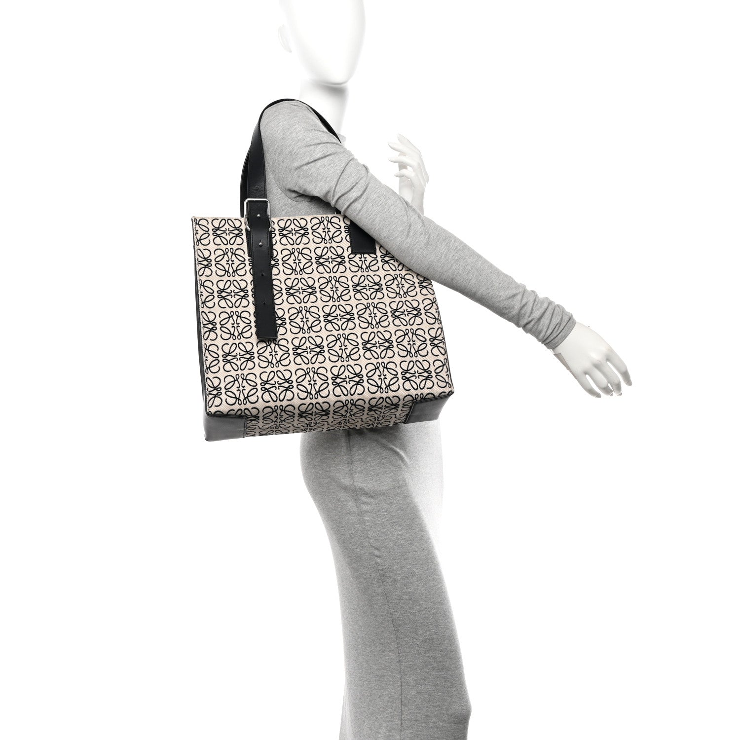 Loewe Jacquard Anagram Calfskin Buckle Tote Black 2 of 14