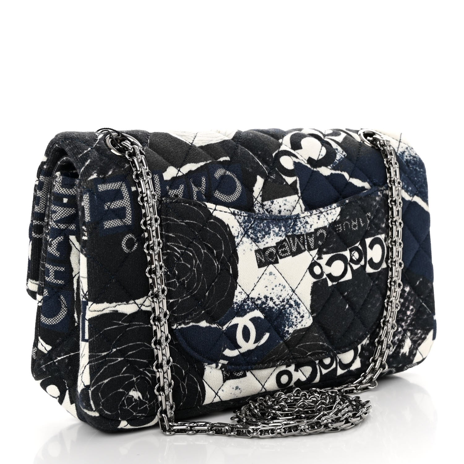 Chanel Jersey Quilted Camellia 2.55 Reissue 225 Flap Navy Blue 3 of 9