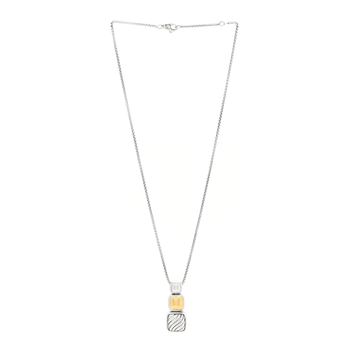 Sterling Silver 18K Yellow Gold Chiclet Triple Drop Necklace