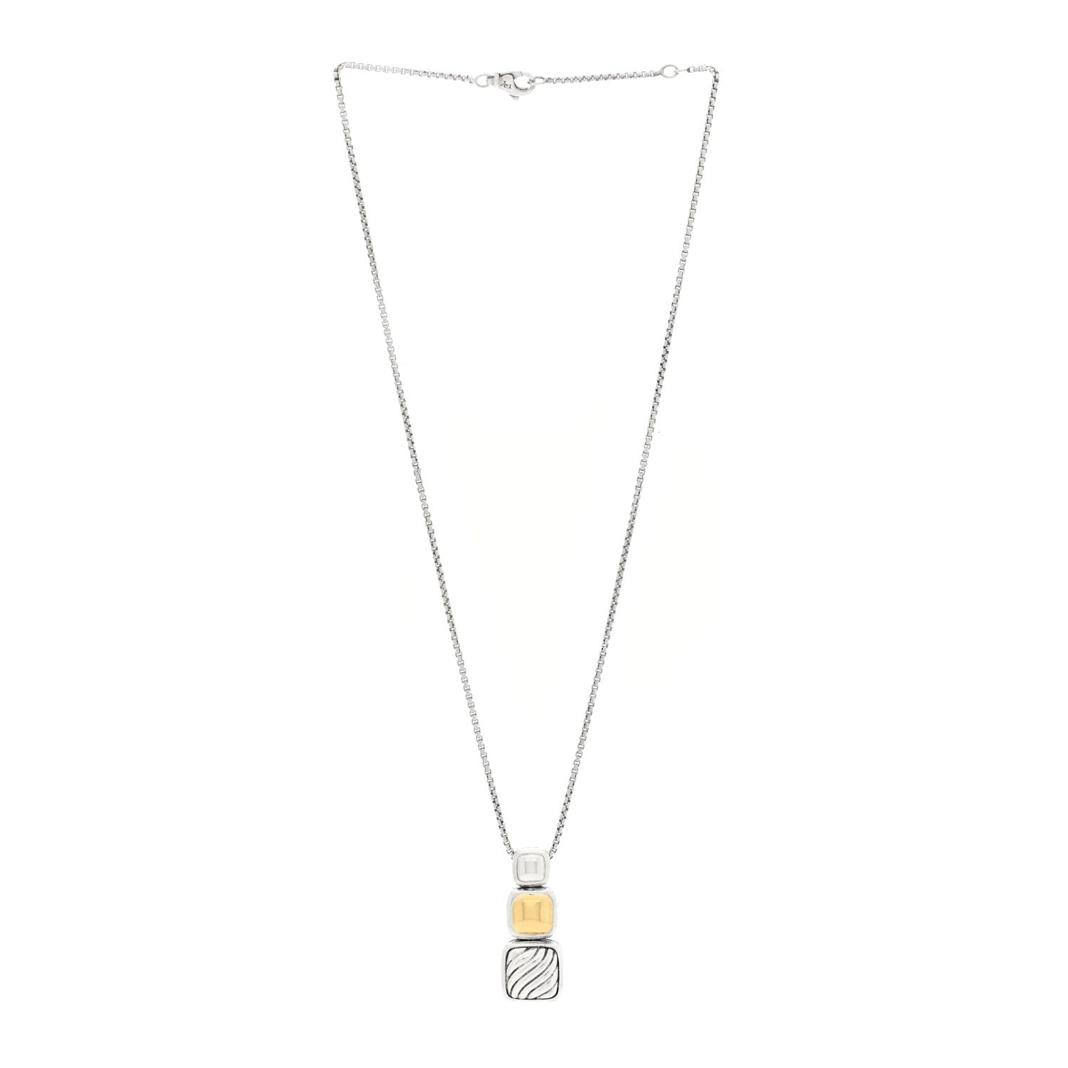 David Yurman Sterling Silver 18K Yellow Gold Chiclet Triple Drop Necklace 3 of 5