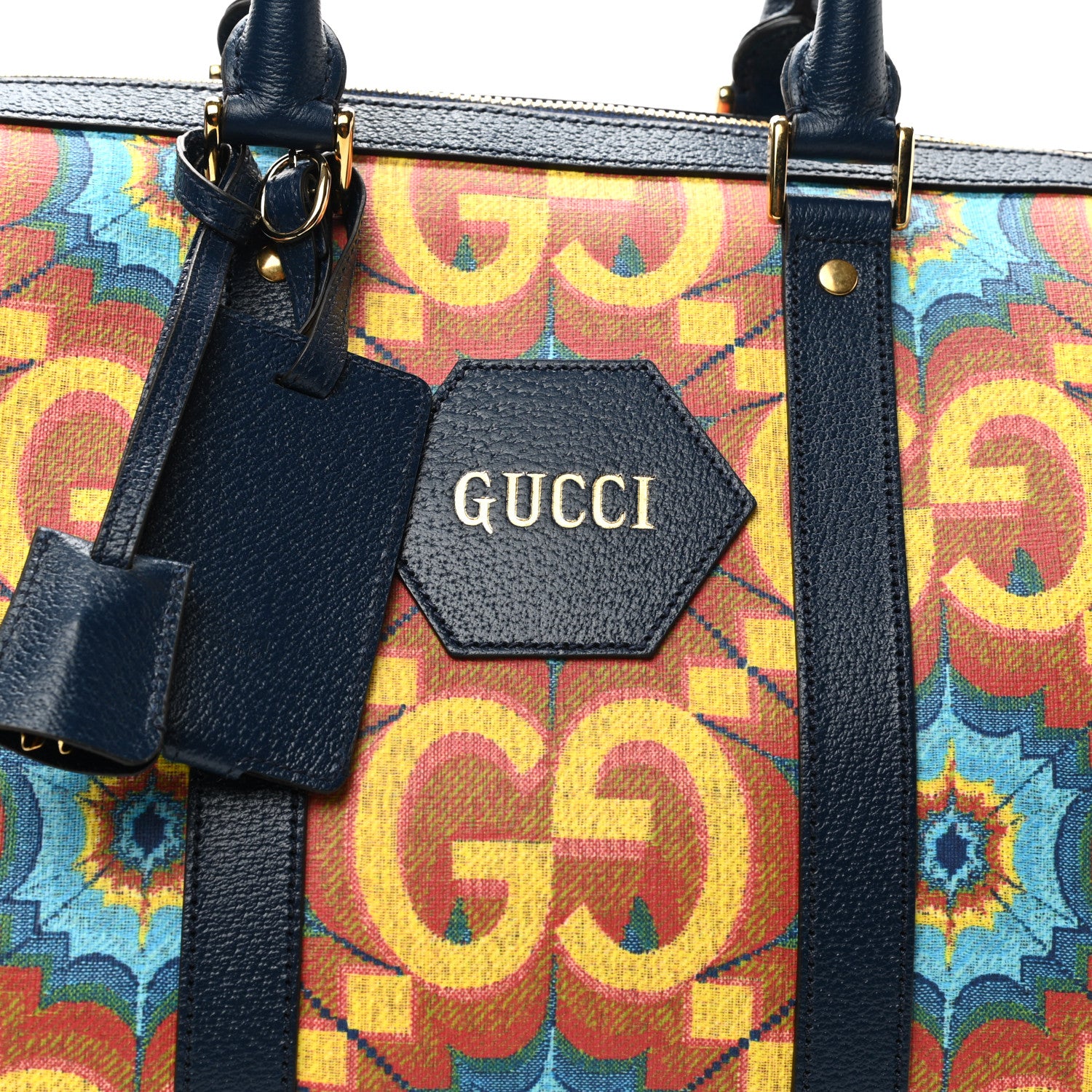 Gucci GG Supreme Kaleidoscope Calfskin Script Logo Gucci 100 Carry-On Duffle Bag Blue Orange Multicolor Blue Agata 5 of 8