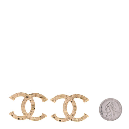 Chanel Metal Textured CC Earrings Gold 2 of 5