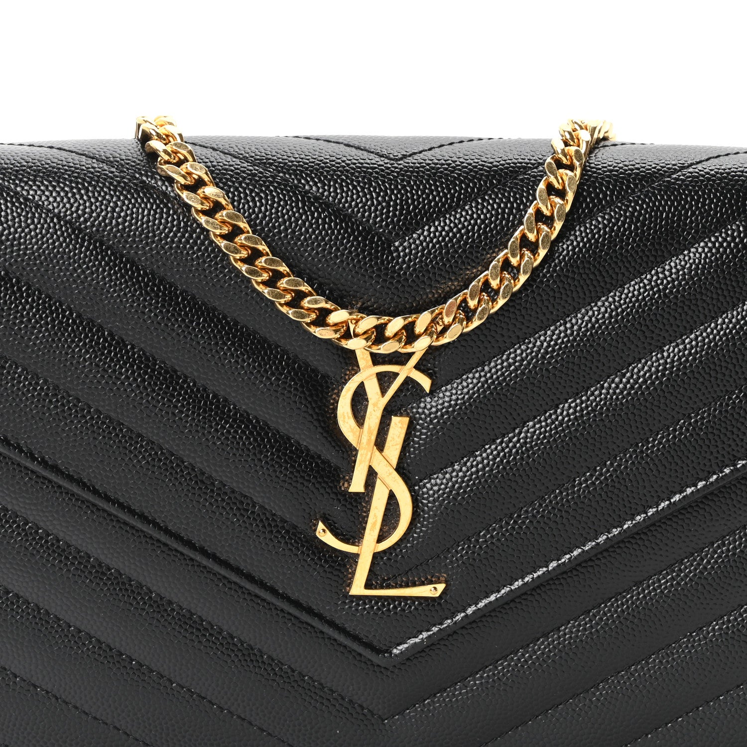Saint Laurent Grain De Poudre Matelasse Chevron Monogram Chain Wallet Black 7 of 9