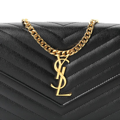Saint Laurent Grain De Poudre Matelasse Chevron Monogram Chain Wallet Black 7 of 9