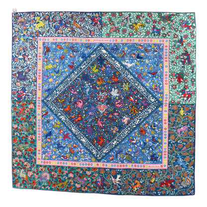 Hermes Cashmere Silk Jardins De Soie Shawl 140 Bleu Vert Rose 6 of 10