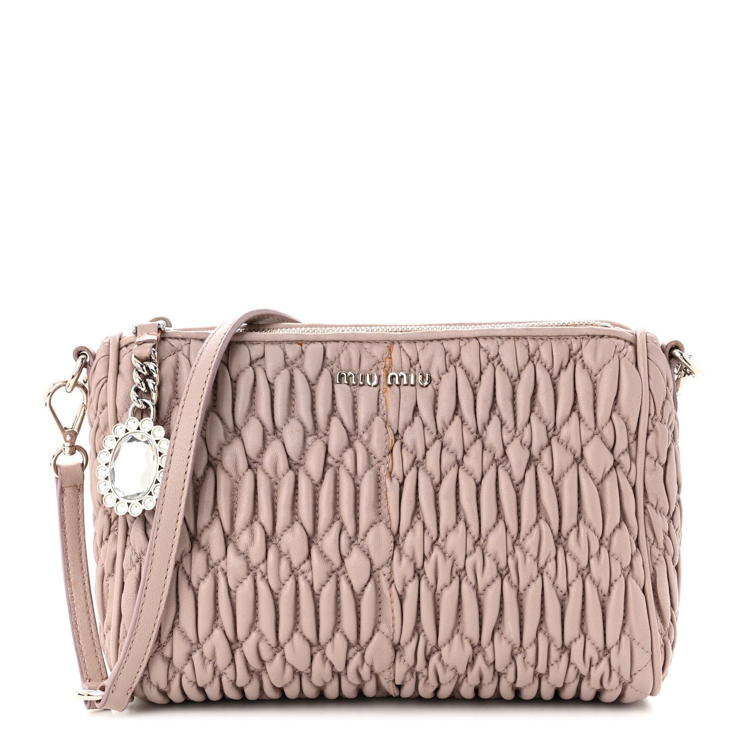 Miu Miu Nappa Matelasse Crystal Crossbody Clutch Cammeo 1 of 13