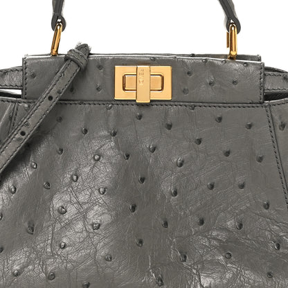 Fendi Ostrich Shiny Nappa Mini Peekaboo Iconic Satchel Grey 7 of 9
