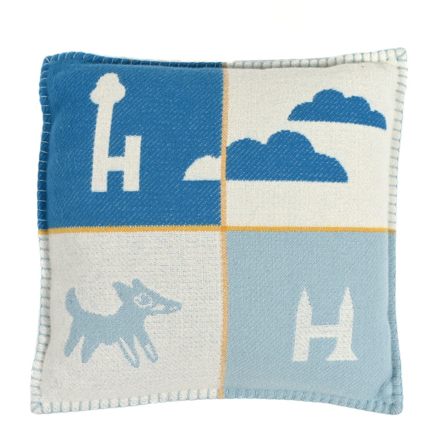 Hermes Wool Cashmere Avalon Epopee Baby Pillow Bleu Paon Celadon 1 of 3