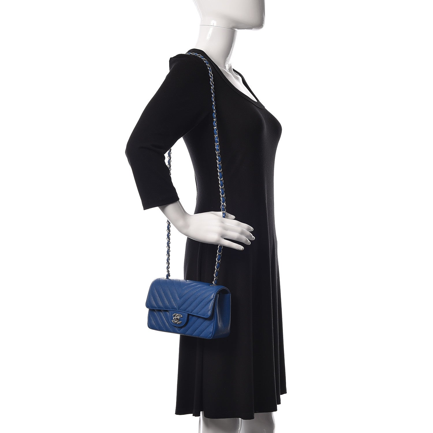 Chanel Caviar Chevron Quilted Mini Rectangular Flap Blue 2 of 10