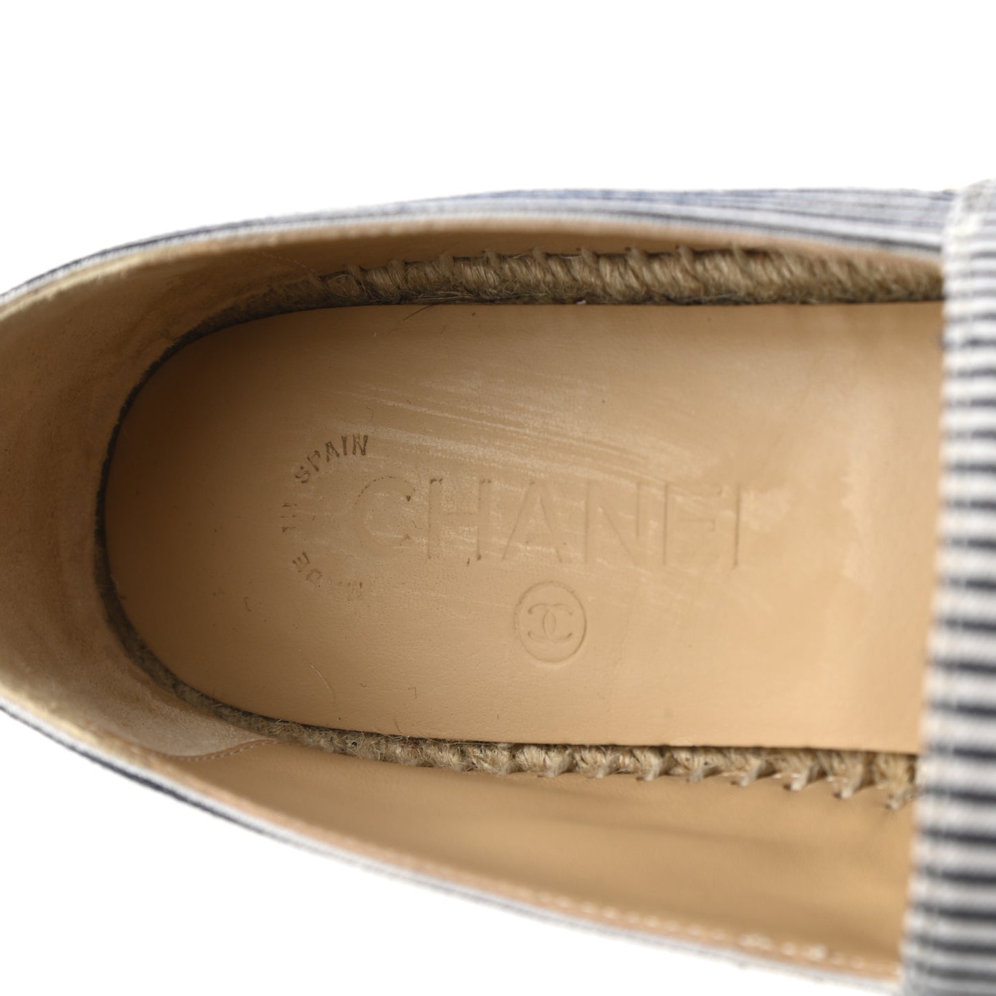 Canvas Striped Lambskin CC Espadrilles 39 Ivory Navy White
