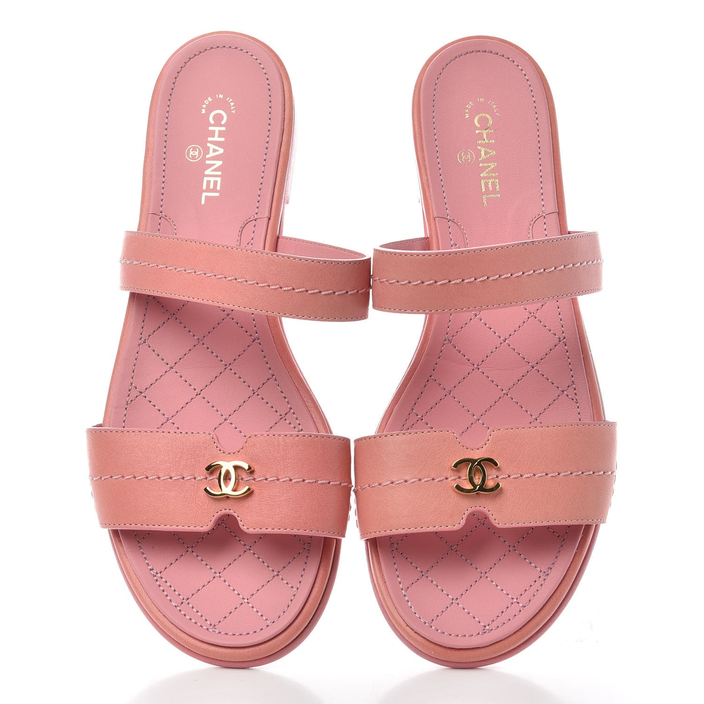 Calfskin CC Mule Sandals 38.5 Pink