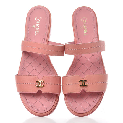 Chanel Calfskin CC Mule Sandals 38.5 Pink 5 of 10