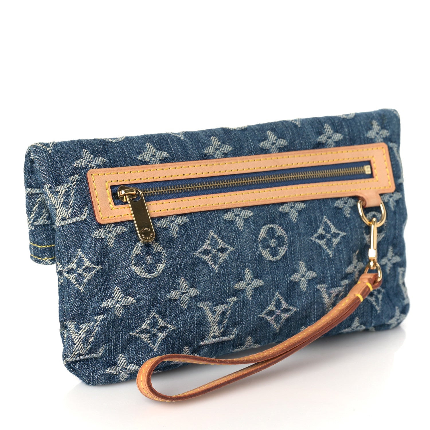 Louis Vuitton Monogram Denim Pochette Plat Clutch Blue 3 of 8