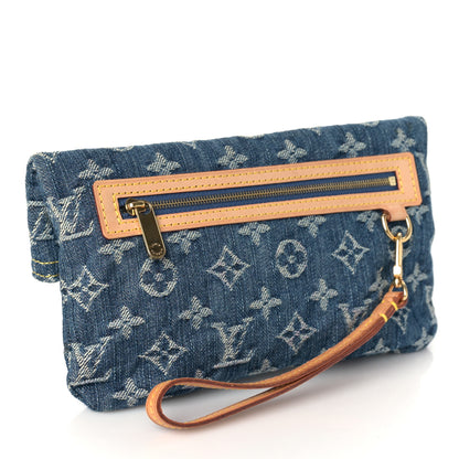 Louis Vuitton Monogram Denim Pochette Plat Clutch Blue 3 of 8
