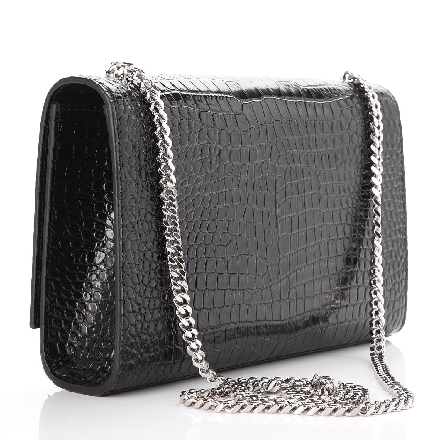 Saint Laurent Calfskin Crocodile Embossed Medium Classic Monogram Kate Tassel Satchel Black 3 of 6