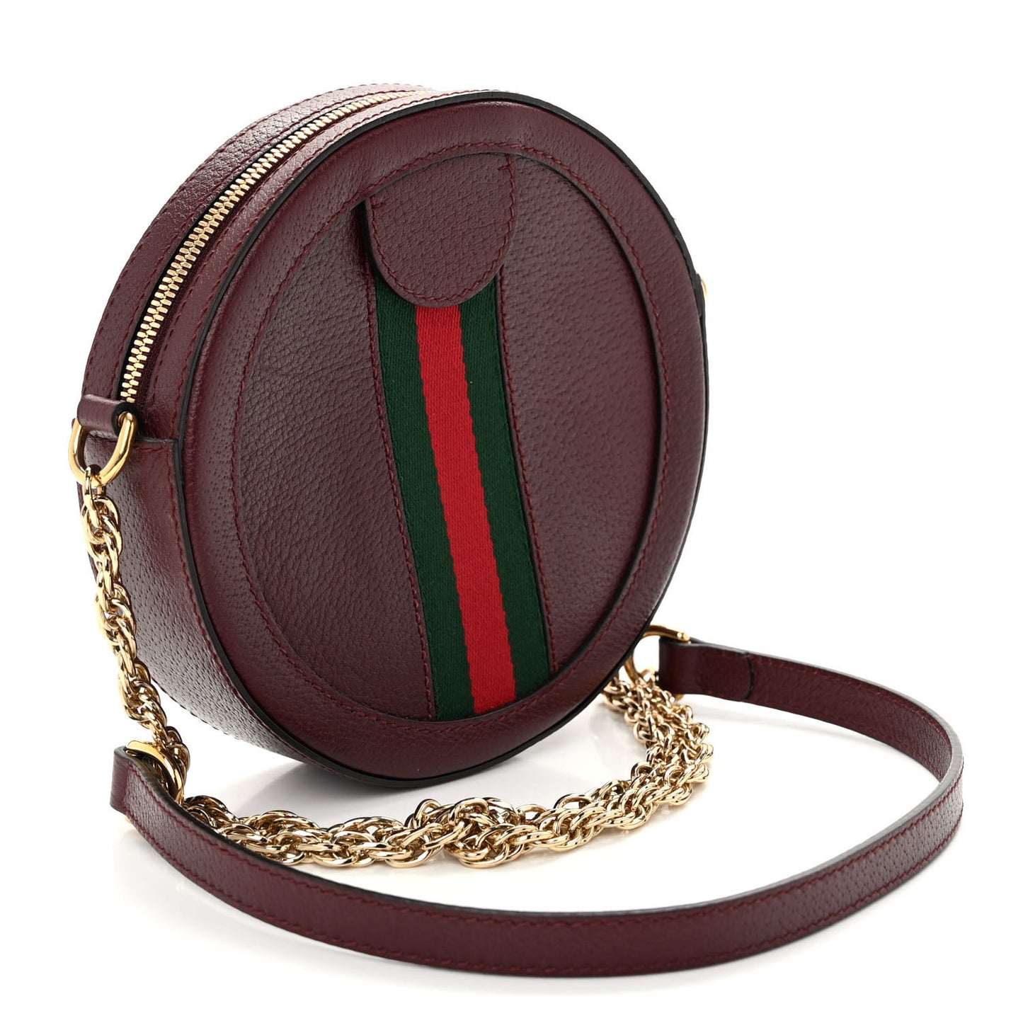 Soft Textured Calfskin Web Mini Ophidia Round Shoulder Bag Vintage Bordeaux