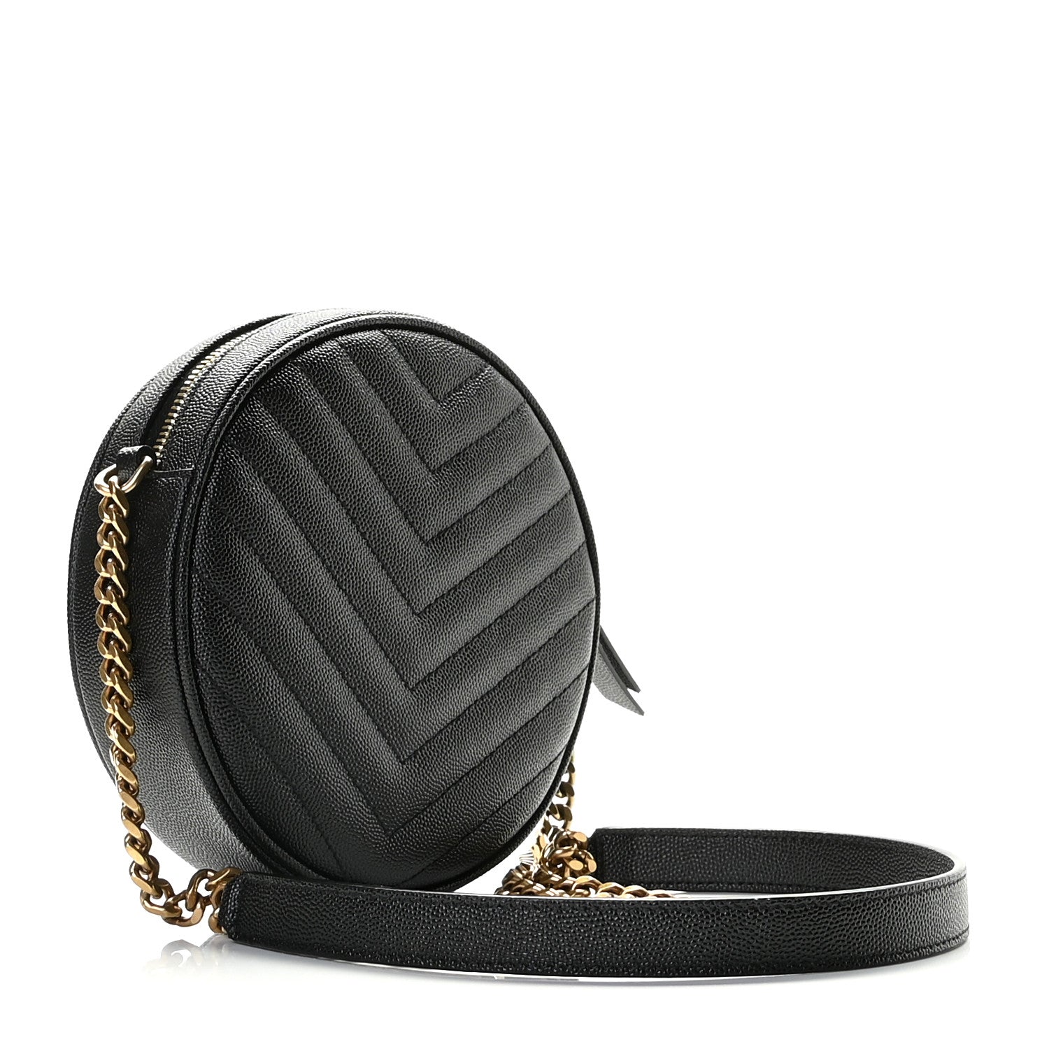 Saint Laurent Grain De Poudre Matelasse Chevron Quilted Round Vinyle Camera Bag Black 3 of 10