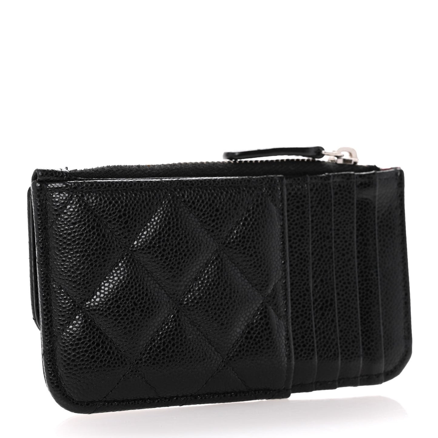 Caviar Quilted Flap Zip Card Holder Black