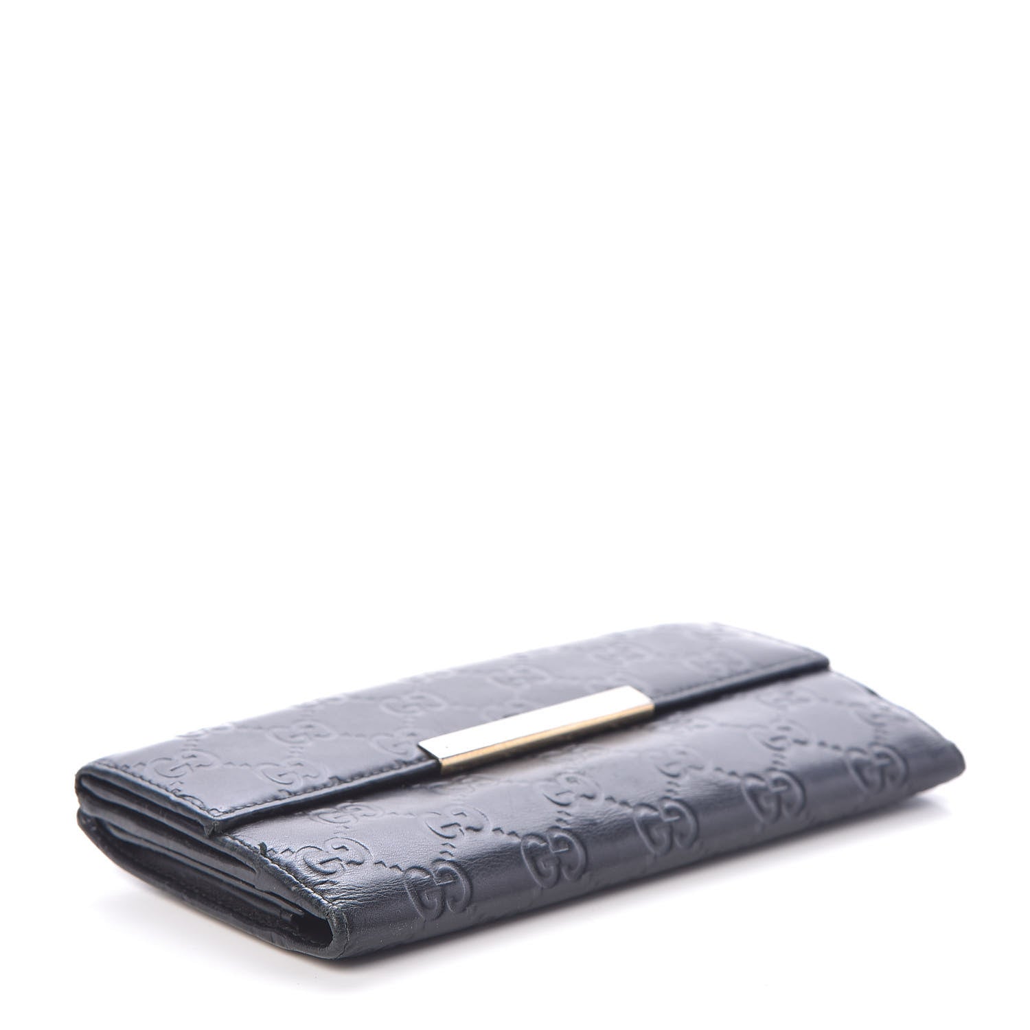 Gucci Guccissima Margaux Calfskin Metal Bar Continental Flap Wallet Black 4 of 7