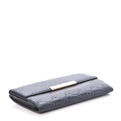Gucci Guccissima Margaux Calfskin Metal Bar Continental Flap Wallet Black 4 of 7