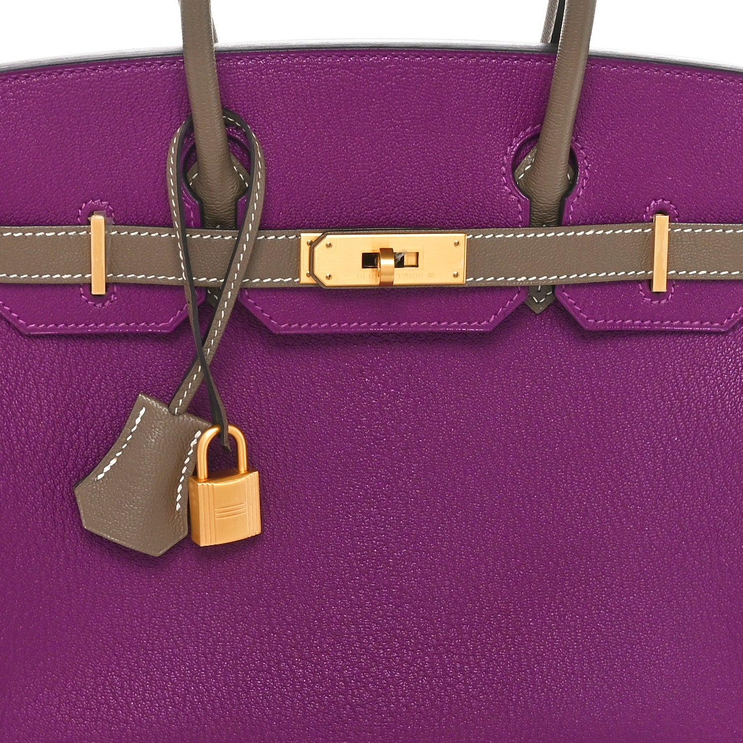 Hermes Chevre Mysore Bi-Color Horseshoe Birkin 30 Anemone Etoupe 8 of 11