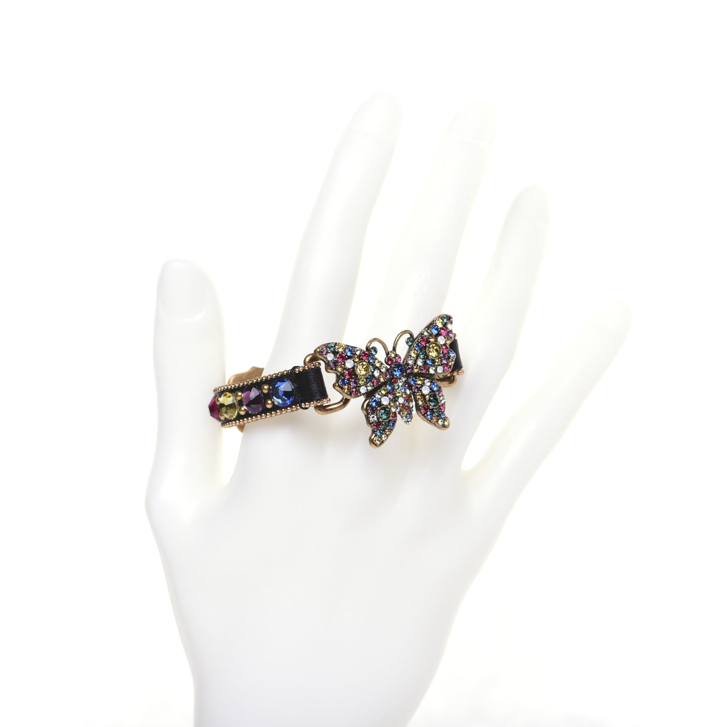 Calfskin Crystal Butterfly Bracelet Multicolor