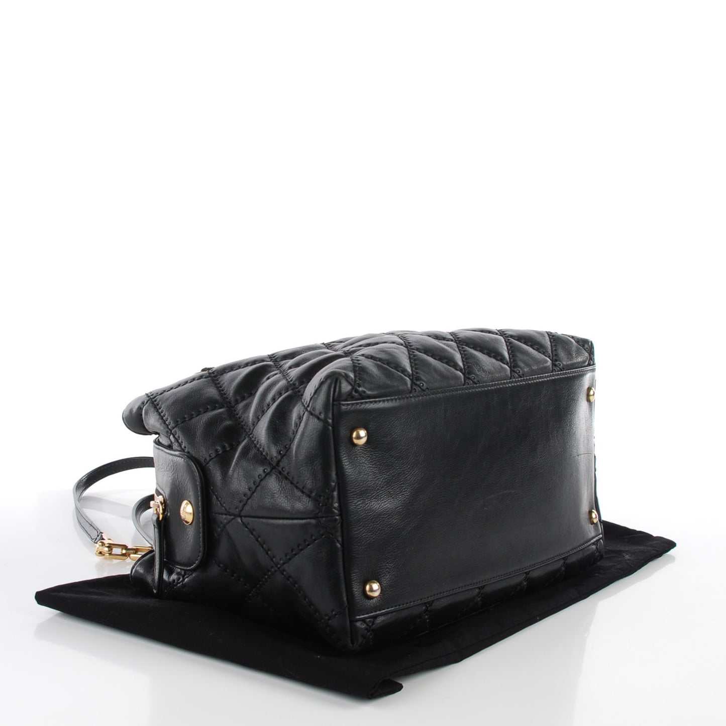 Calfskin Quilted Retro Chain Tote Black