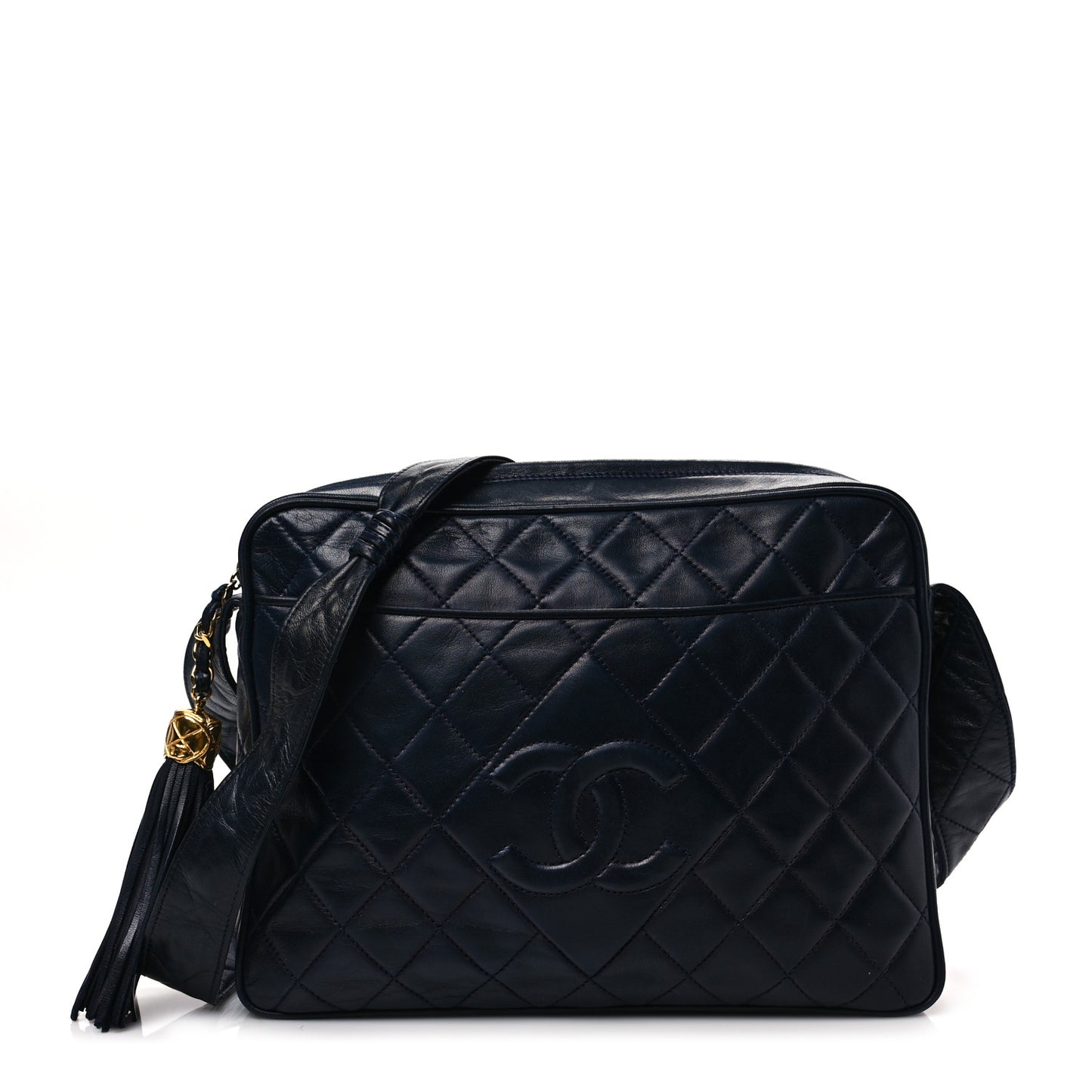 Lambskin Quilted CC Tassel Camera Case Navy