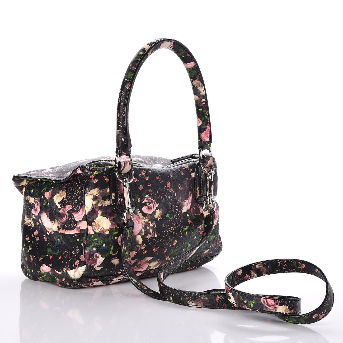 Lambskin Roses Camouflage Print Small Pandora Black