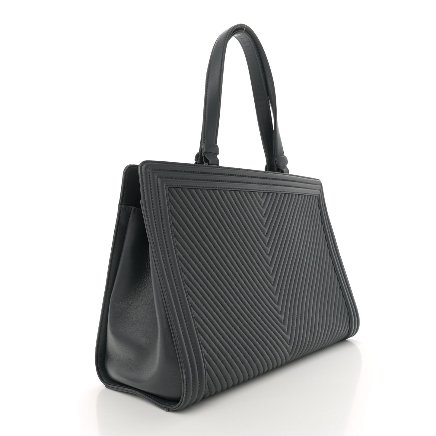 Calfskin Chevron Quilted Boy Shopping Tote Grey