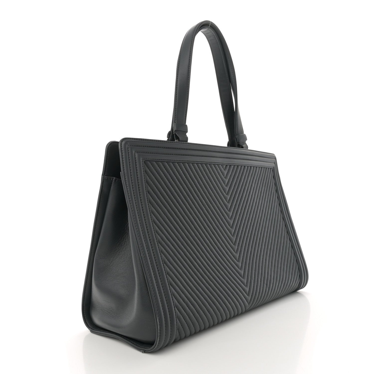Chanel Calfskin Chevron Quilted Boy Shopping Tote Grey 3 of 12