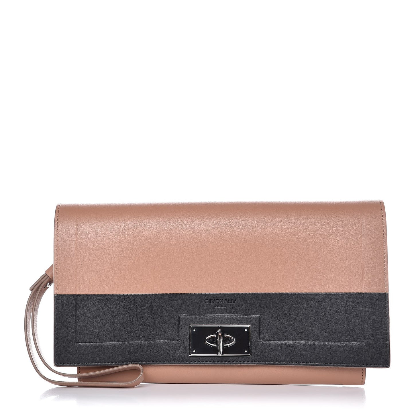 Calfskin Shark Lock Wristlet Clutch Old Pink Black