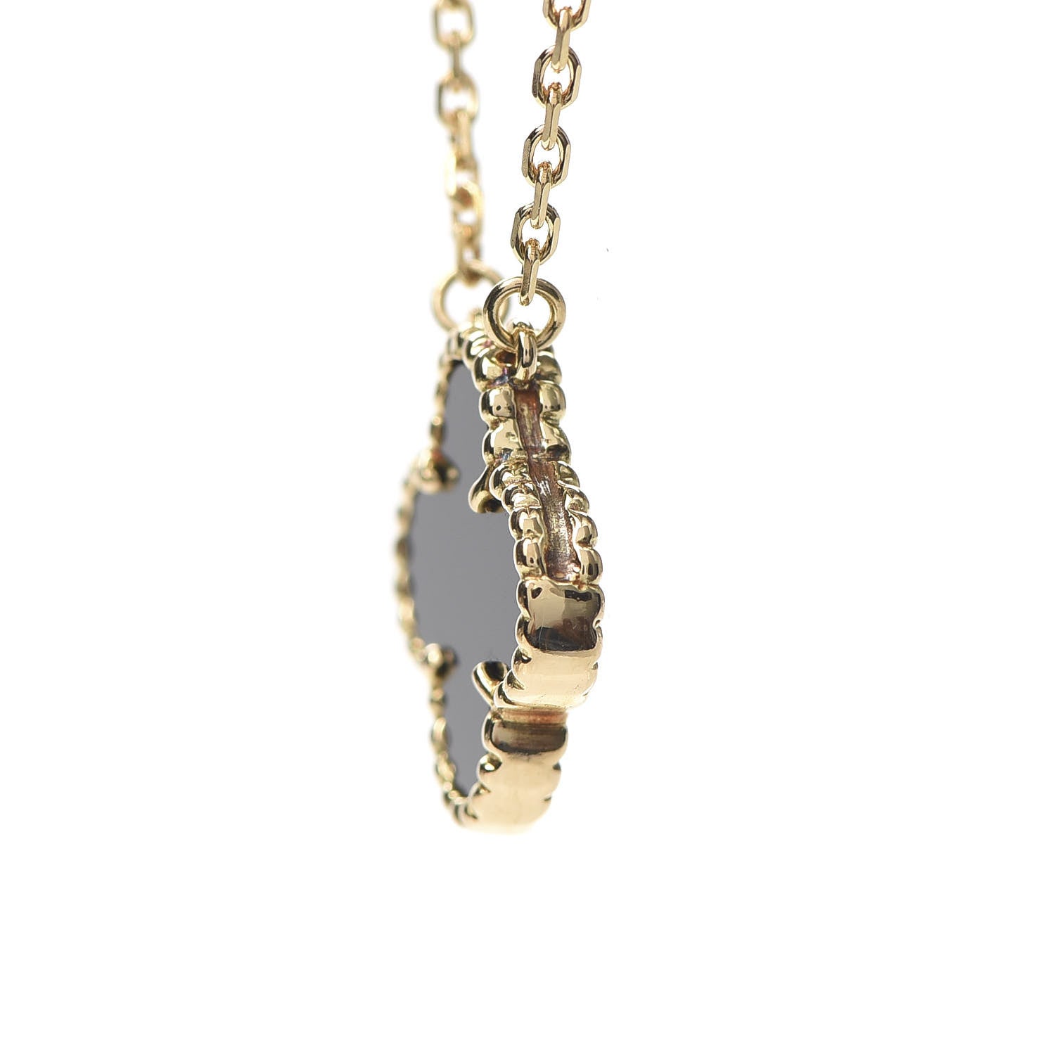 Van Cleef & Arpels 18K Yellow Gold Black Onyx Vintage Alhambra Pendant Necklace 10 of 11