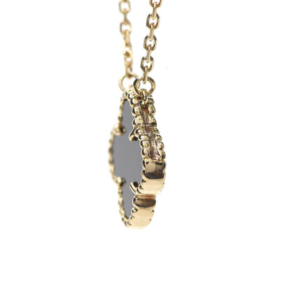 Van Cleef & Arpels 18K Yellow Gold Black Onyx Vintage Alhambra Pendant Necklace 10 of 11