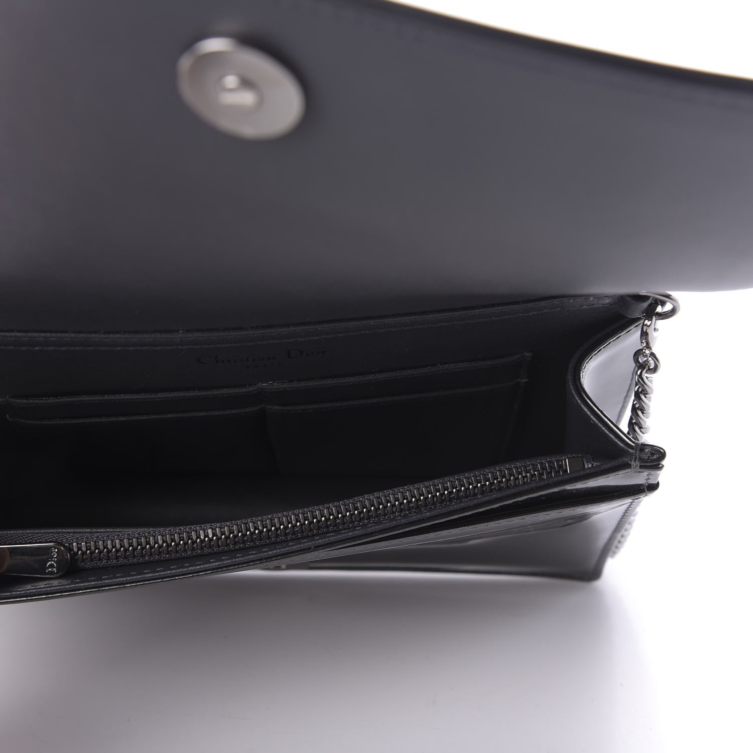 Christian Dior Metallic Patent Micro-Cannage Diorama Wallet on Chain Pouch Onyx Black 5 of 8