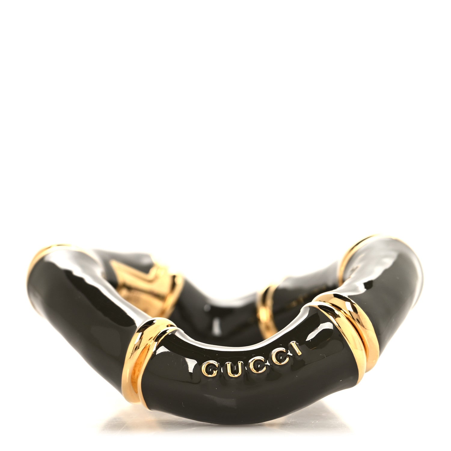 Gucci Brass Enamel Bamboo Cuff Bracelet Gold Grey 1 of 4