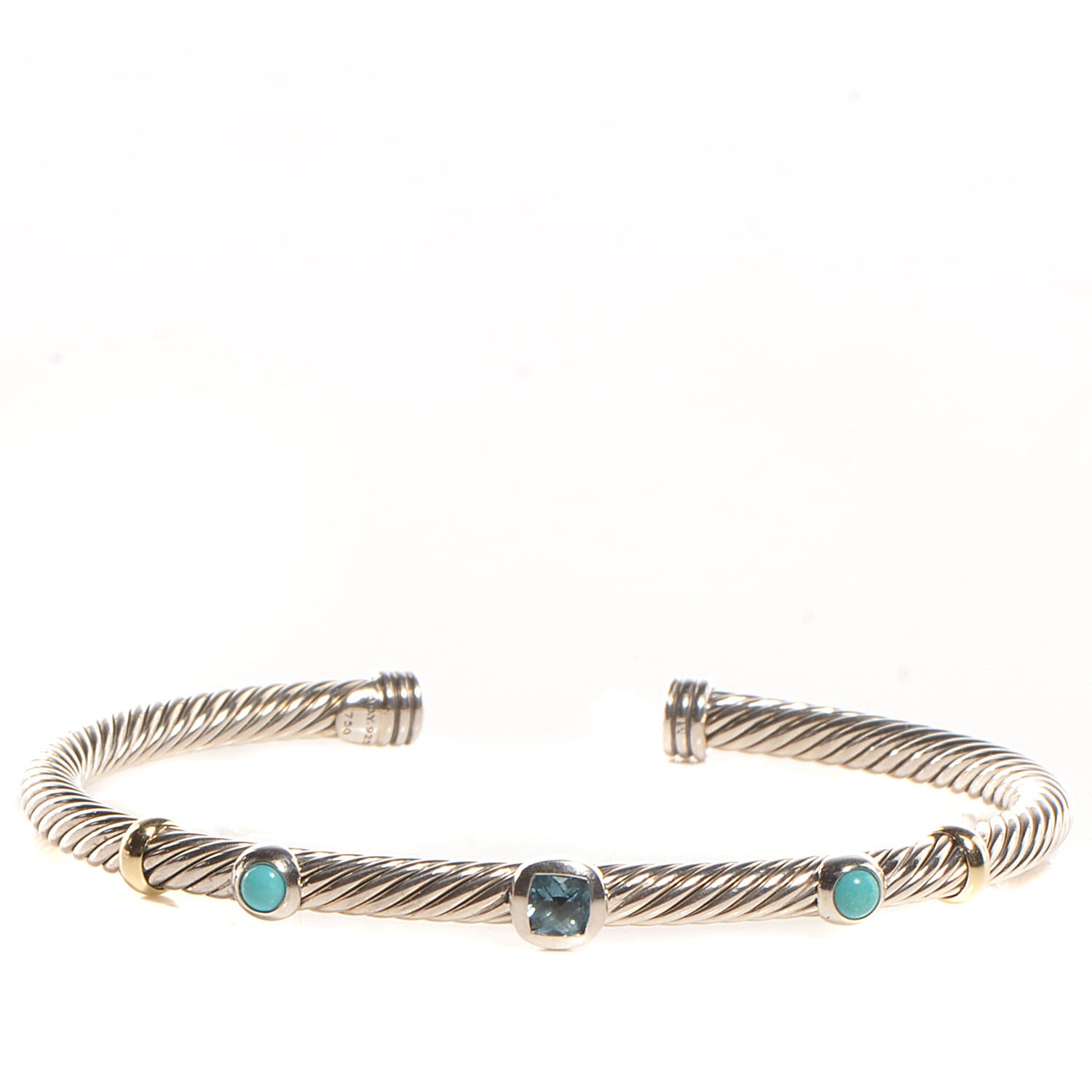 David Yurman Sterling Silver 18K Yellow Gold Blue Topaz Turquoise 4mm Renaissance Bracelet 1 of 4
