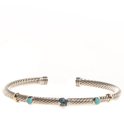 David Yurman Sterling Silver 18K Yellow Gold Blue Topaz Turquoise 4mm Renaissance Bracelet 1 of 4